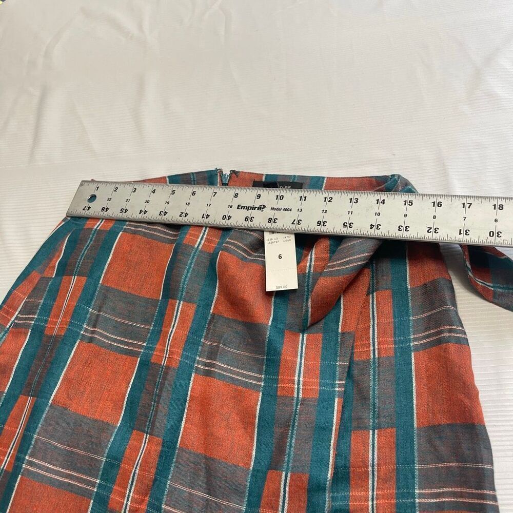 NWT Ann Taylor Plaid Linen Tie Wrap Blue Orange Skirt Size 6 New - Picture 4 of 8